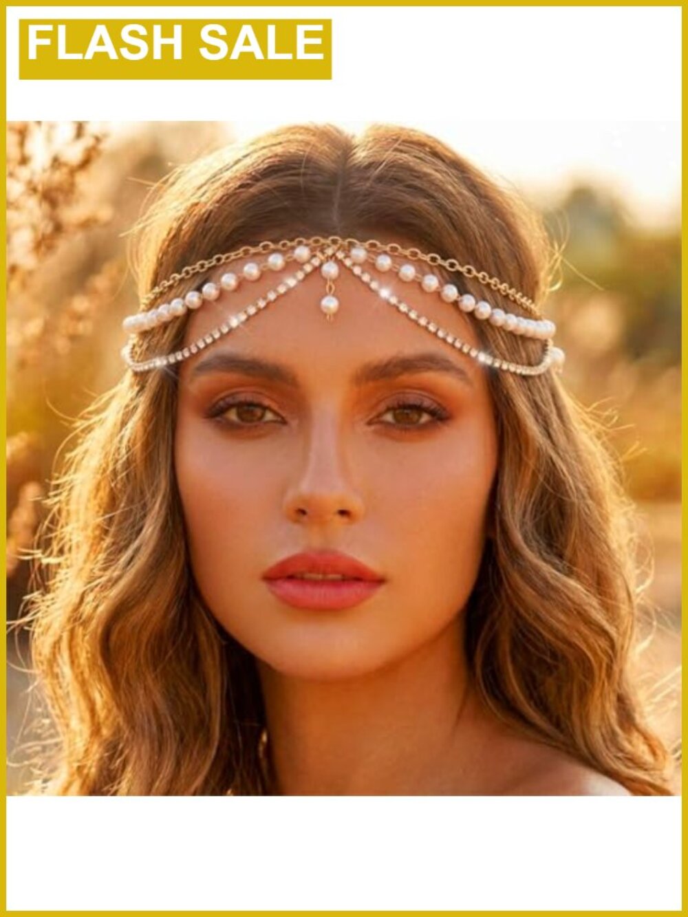 Boho Pearl Rhinestone Layered Head Chain Hair Jewelry Women